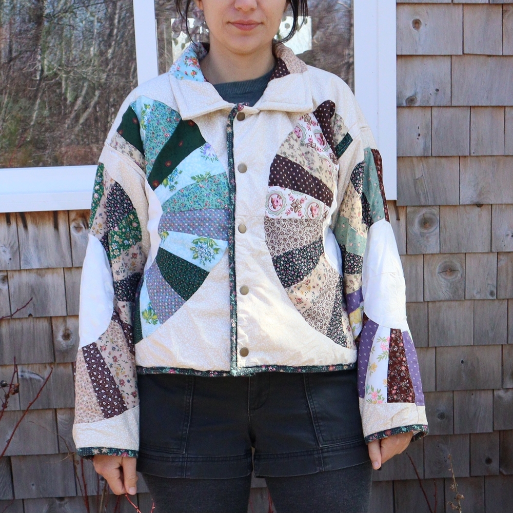 Upcycled Patchwork Quilted Jacket Handmade Vintage Quilt S M L - Picture 4 of 13